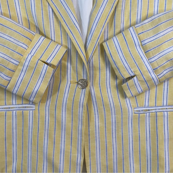 Draper James RSVP Linen Blend Blazer Jacket Size Large NWT Lemon Yellow Striped - Picture 3 of 6